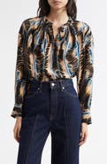 Ulla Johnson Nehir Abstract Leaf Print Silk Button-Up Shirt