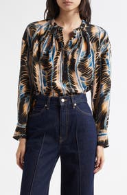 Ulla Johnson Nehir Abstract Leaf Print Silk Button-Up Shirt