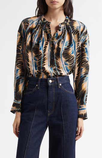 Ulla Johnson Nehir Abstract Leaf Print Silk Button-Up Shirt