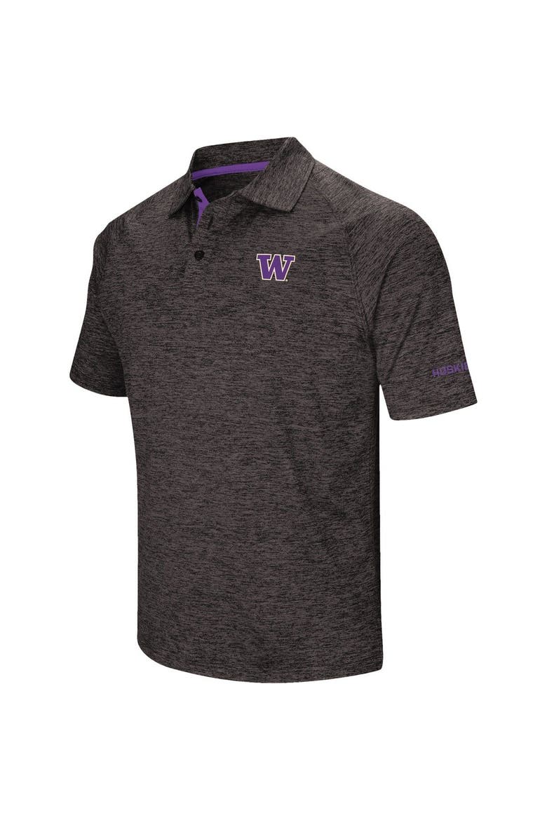Men's Colosseum Black Washington Huskies Down Swing Polo, Alternate, color, Heather Black