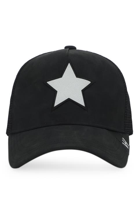 Embroidered Star Patch Mesh Panel Trucker Hat