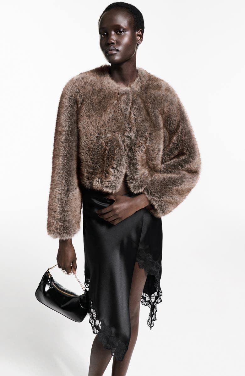 MANGO Asymmetric Satin Skirt, Alternate, color, Black