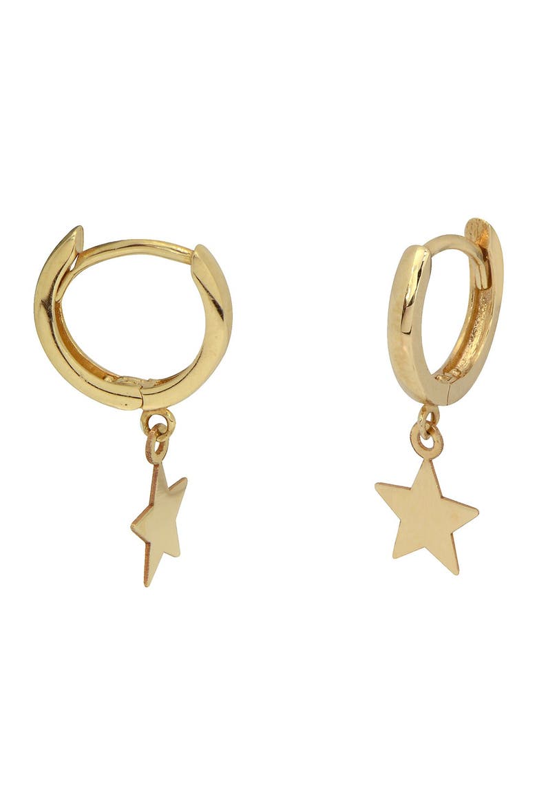 14K Yellow Gold 10mm Huggie Hoop Star Earrings, Main, color, GOLD