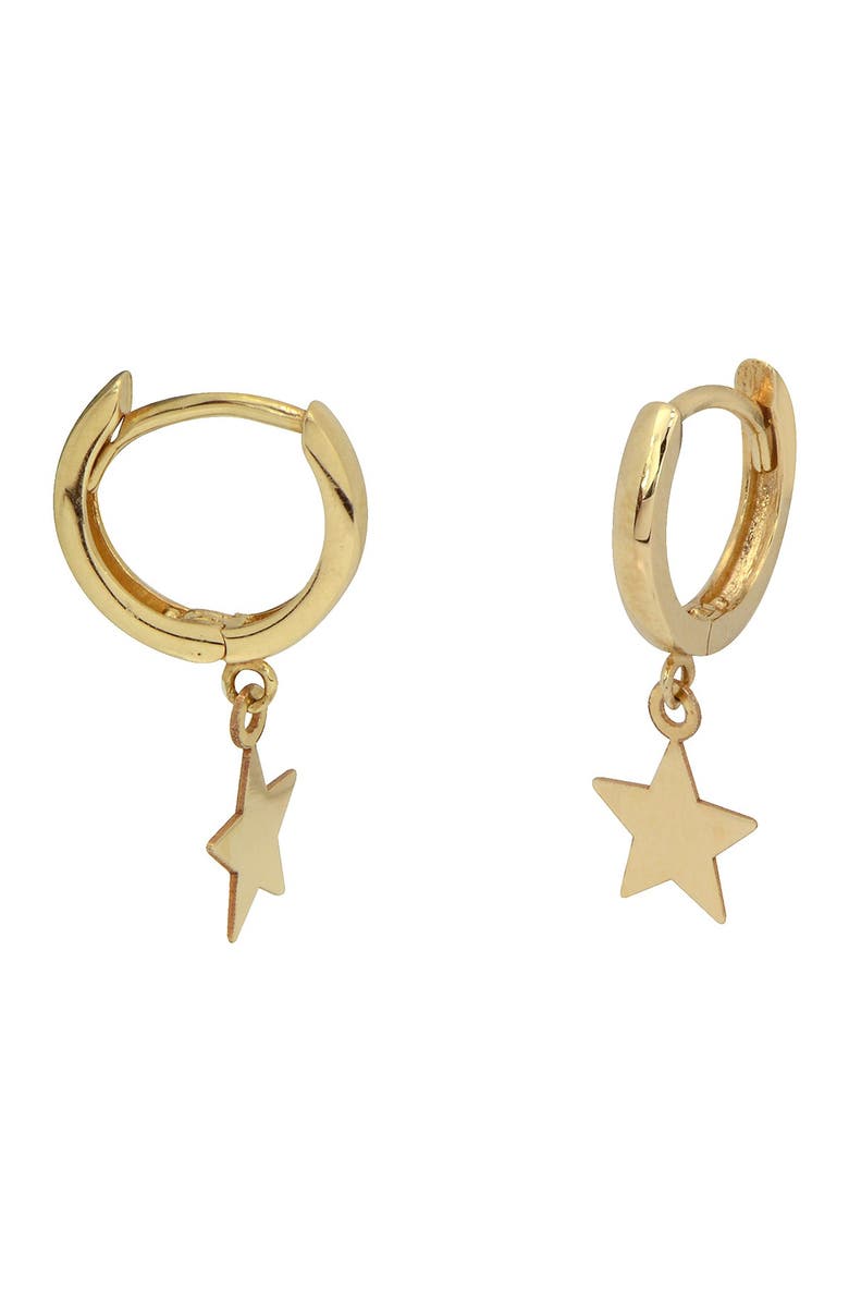 CANDELA JEWELRY 14K Yellow Gold 10mm Huggie Hoop Star Earrings, Main, color,