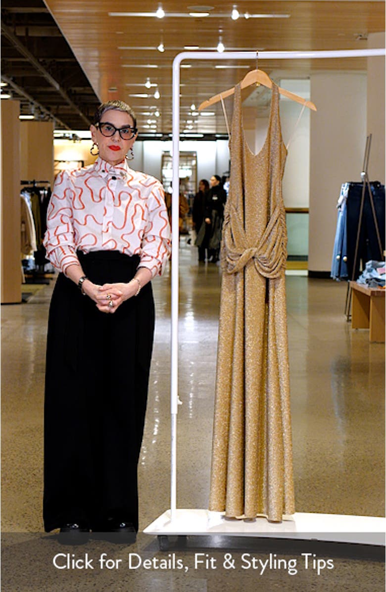 Soraya Metallic Jersey Halter Column Gown, sales video thumbnail