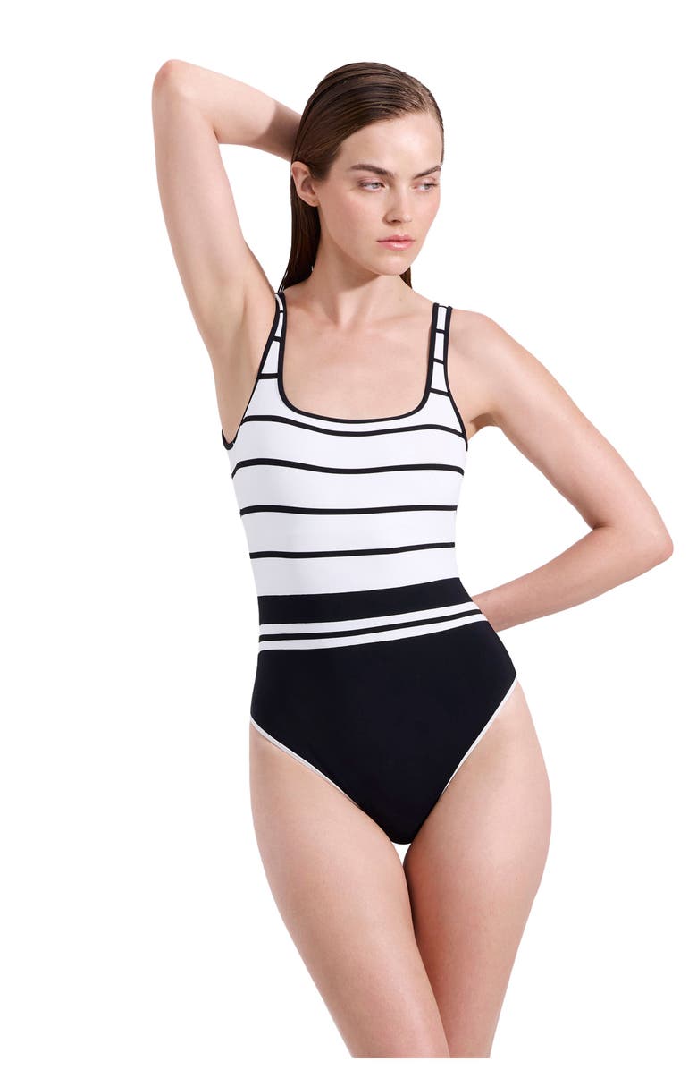 Luma Gottex Jackie Square Neck One Piece, Main, color, Black-White