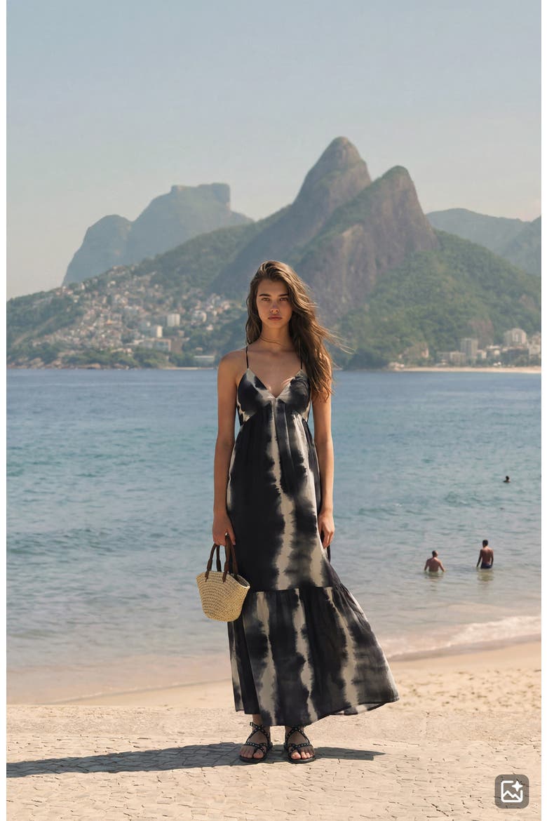Tie Dye Sleeveless Maxi Dress, Alternate, color, CHARCOAL