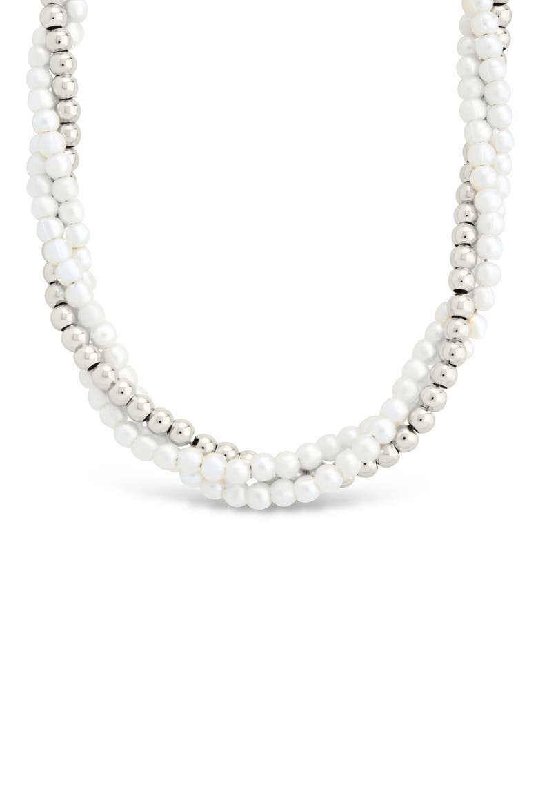 Patti Faux Pearl Twisted Necklace, Main, color, SILVER