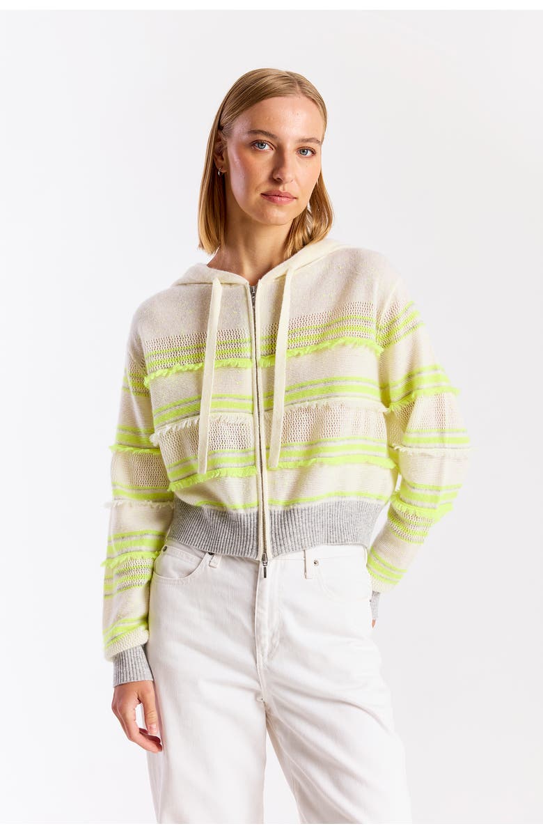 Brodie Pure Cashmere Handbag Stripe 100% Cashmere Hoodie, Main, color, Neon Yellow, Super Grey