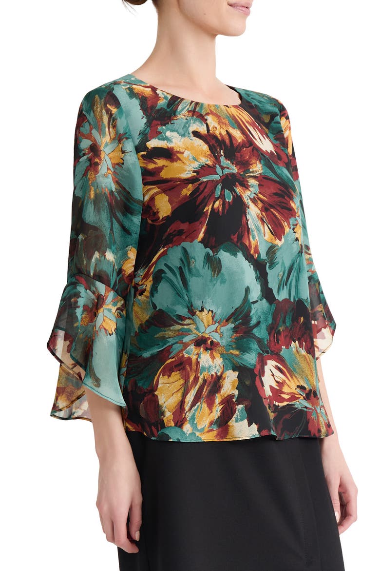 Ruffle Sleeve Floral Chiffon Top, Alternate, color, EVERGREEN MULTI