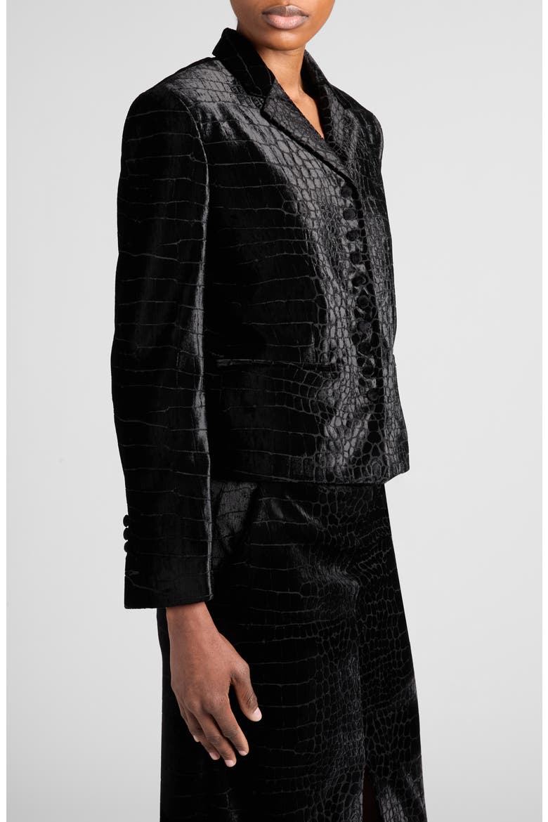 Croc Jacquard Velvet Jacket, Alternate, color, BLACK