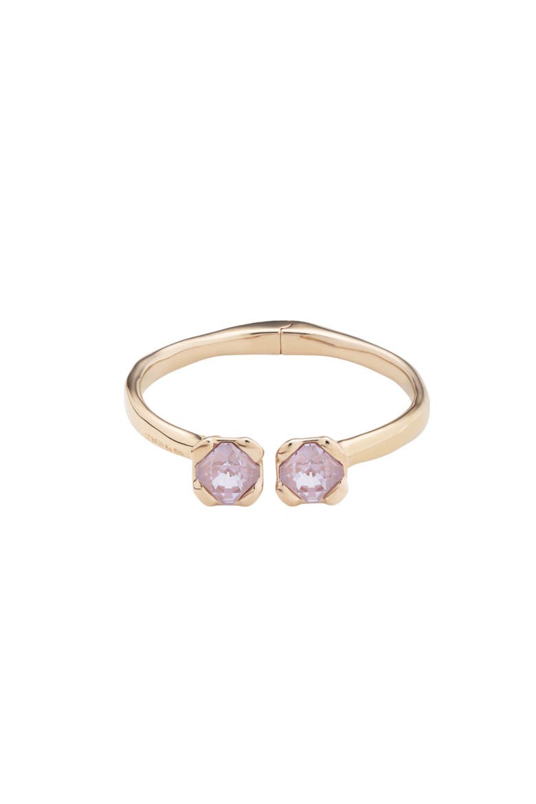 18K Gold Plated Metal Alloy Rigid Bracelet, with Inner Spring and Two Pink Faceted Crystals, Main, color, Gold