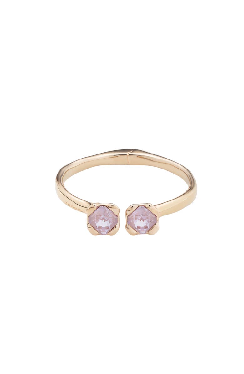 UNODE50 18k gold plated metal alloy rigid bracelet, with inner spring and two pink faceted crystals., Main, color, Gold