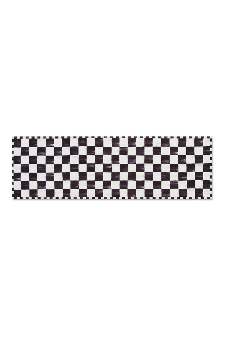 Courtly Checkered Machine Washable Runner Rug, Main, color, BLACK