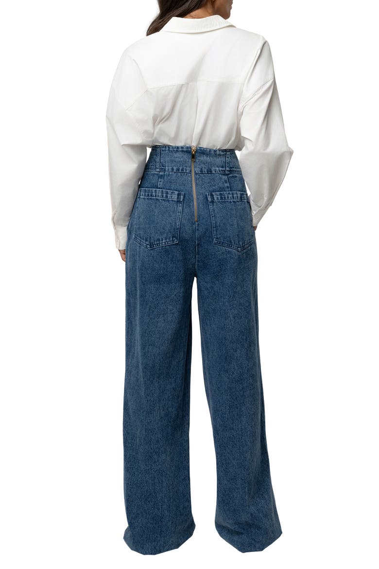 Pleated Wide Leg Denim Pants, Alternate, color, DENIM