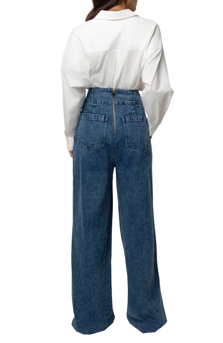 JLUXLABEL Pleated Wide Leg Denim Pants, Alternate, color, Denim