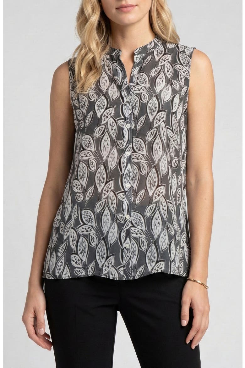 Sleeveless Button-Up Shirt, Main, color, GREYMULTI