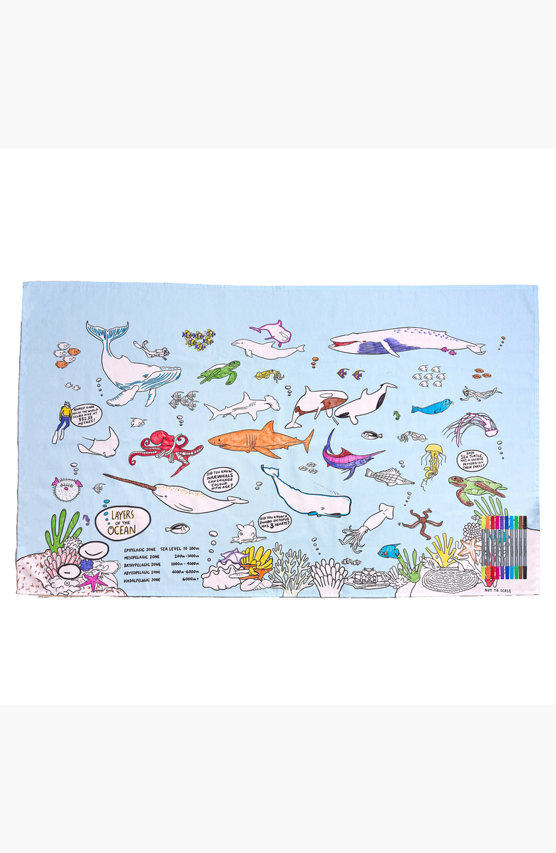 Eat Sleep Doodle Under the Sea Tablecloth, Main, color, Light Blue