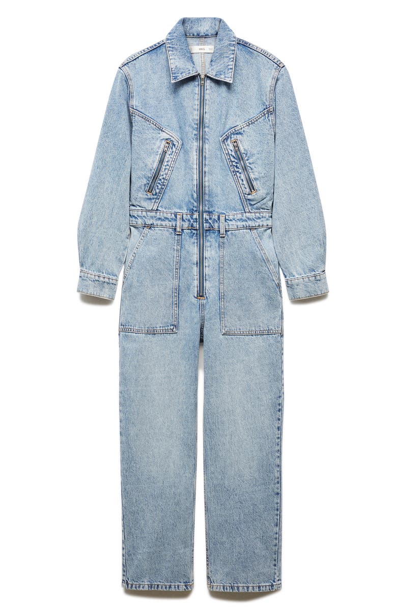 MANGO Long Sleeve Denim Jumpsuit, Alternate, color, 