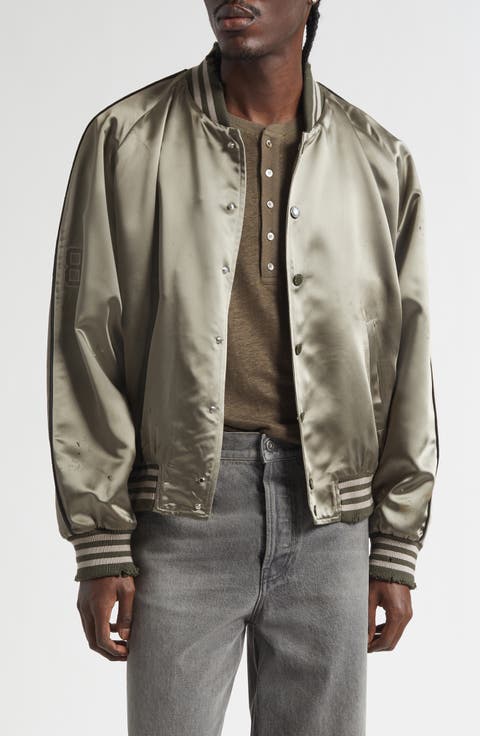 Gender Inclusive Journey Distressed Satin Bomber Jacket