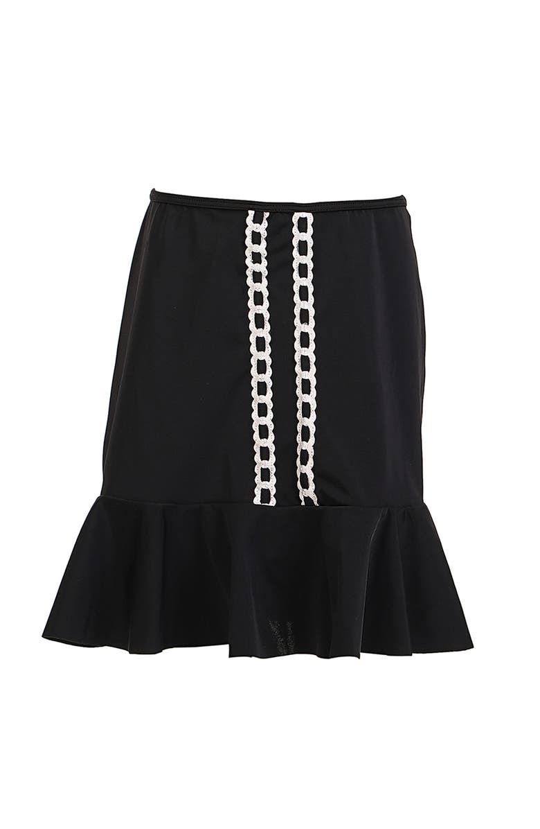 NESSI BYRD Ruffled Hem Decorative Embroidery Cover-Up Skirt, Main, color, Black