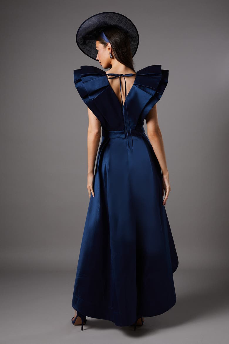 Frill Sleeve V-Neck Midi Dress, Alternate, color, Navy