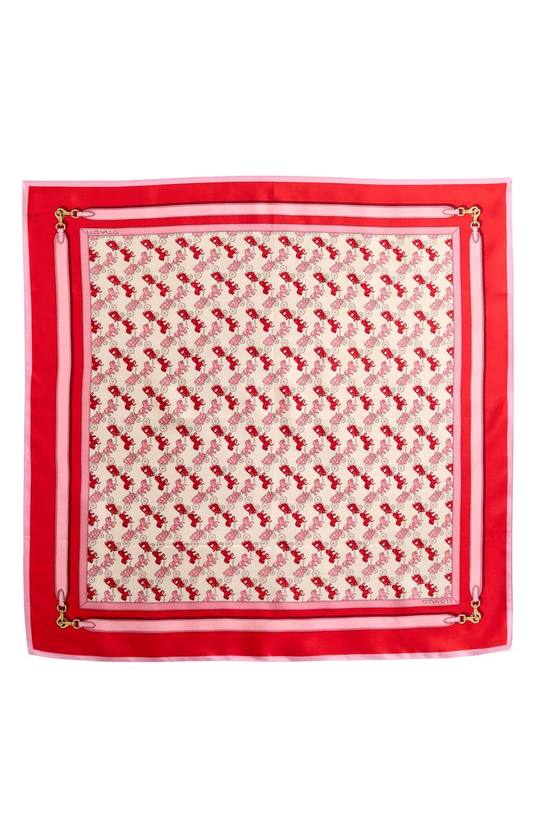 COACH Horse & Carriage Print Silk Square Scarf, Alternate, color, Flame Scarlet