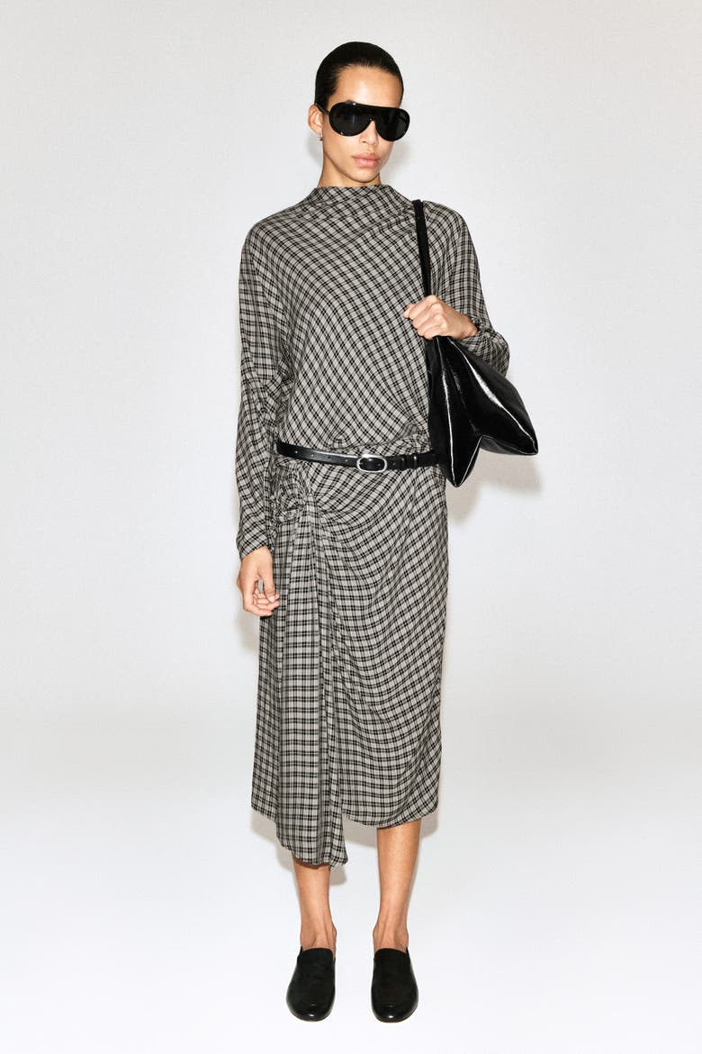 Draped Checked Top, Alternate, color, GRAY / CHECKED