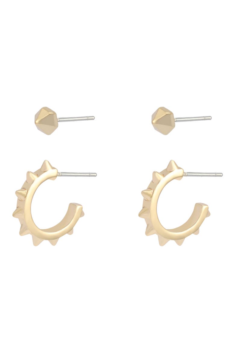 Set of 2 Stud & Hoop Earrings, Alternate, color, SHINY GOLD