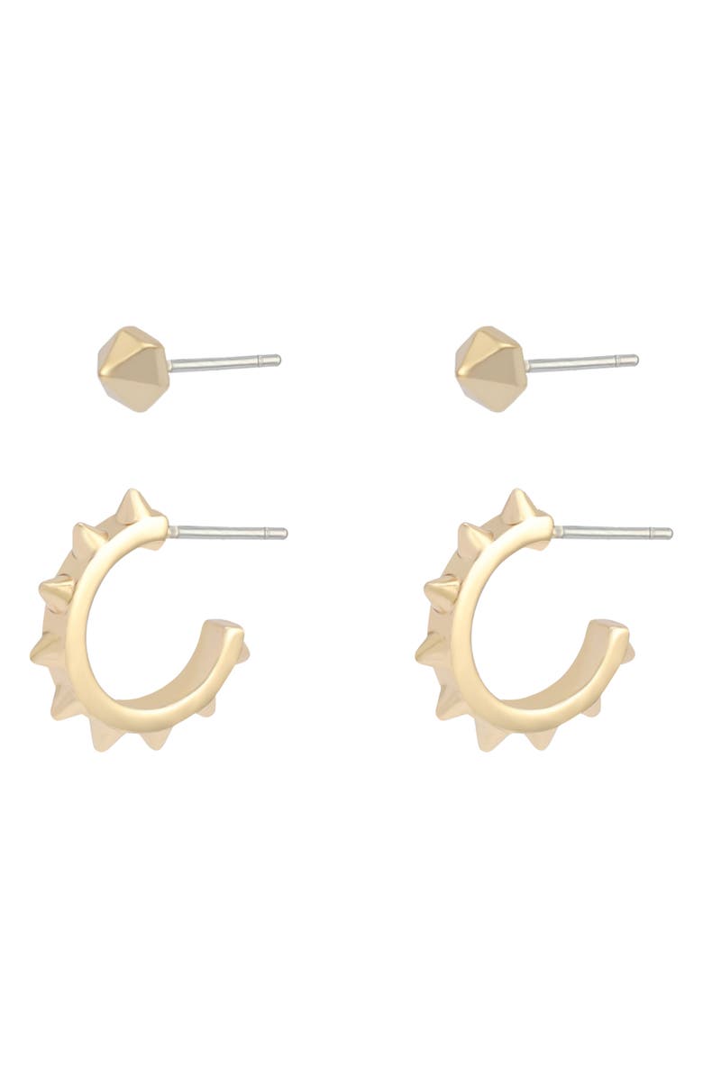 AllSaints Set of 2 Stud & Hoop Earrings, Alternate, color, Shiny Gold