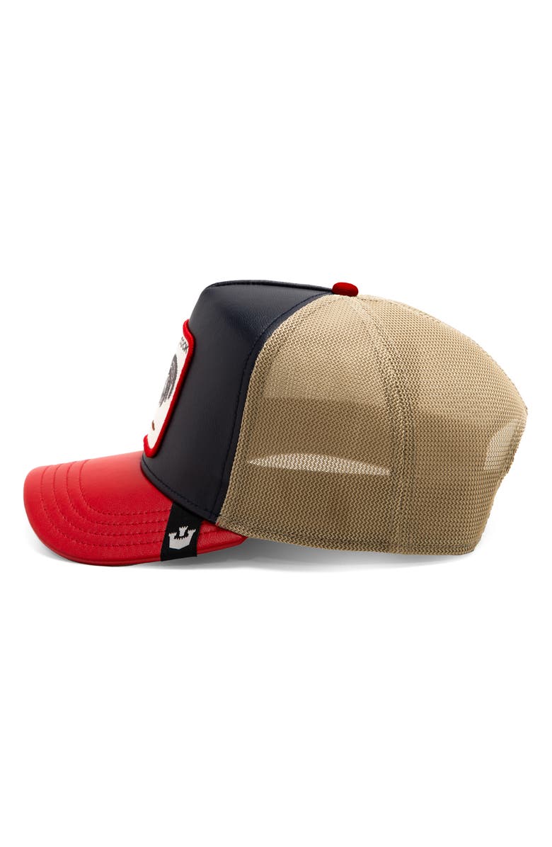 Goorin Bros. Cock Patch Leather & Mesh Snapback Trucker Hat, Alternate, color,