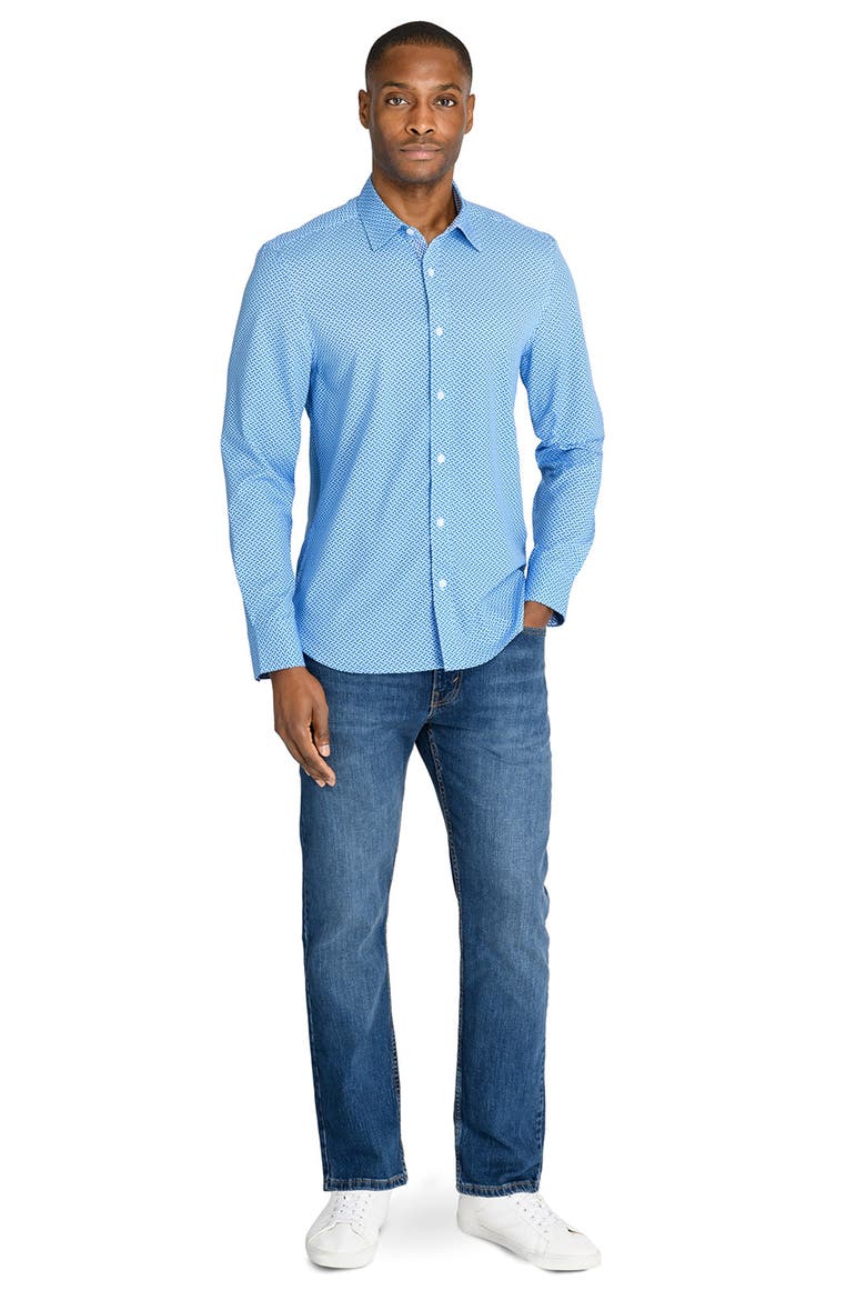 Slim Fit Mosaic Dot Recycled 4-Way Stretch Performance Long Sleeve Shirt, Alternate, color, WHITE/GREEN
