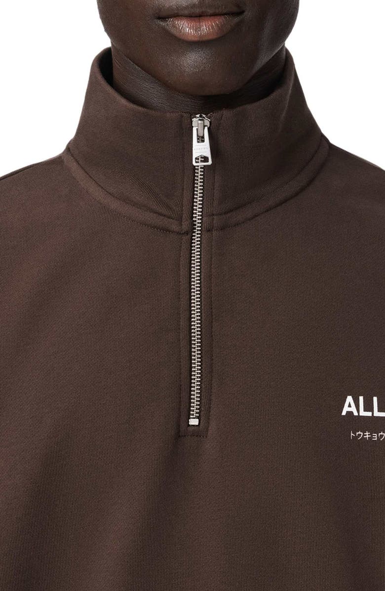 AllSaints Underground Oversize Half Zip Pullover, Alternate, color, Bitter Brown