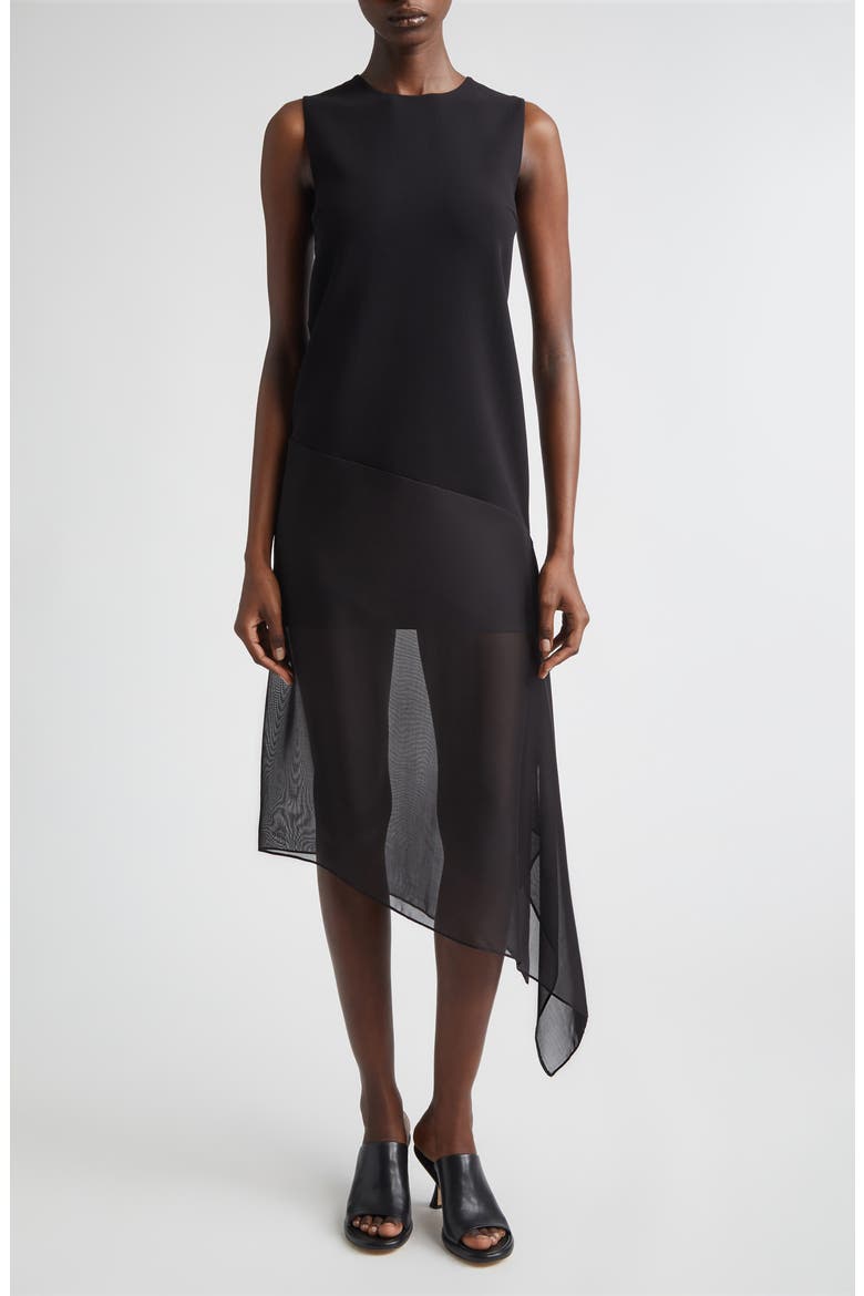 Veiled Virgin Wool Stretch Crepe & Silk Voile Dress, Main, color, BLACK