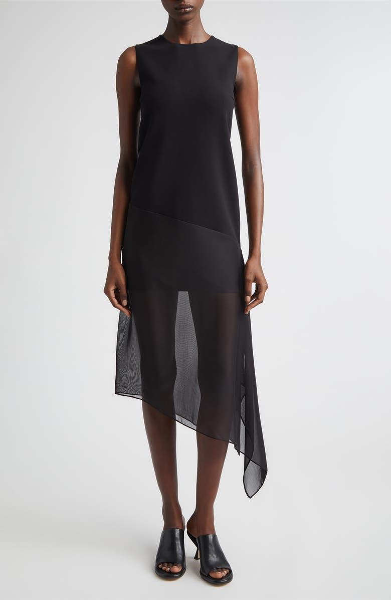 Michael Kors Collection Veiled Virgin Wool Stretch Crepe & Silk Voile Dress, Main, color, Black