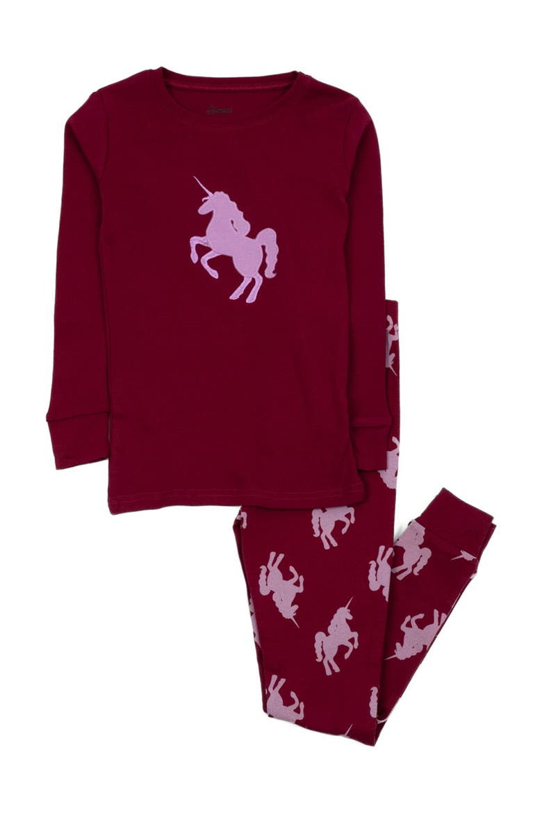 Cotton Two-Piece Printed Pajamas, Animals & Characters, Main, color, Unicorn Maroon