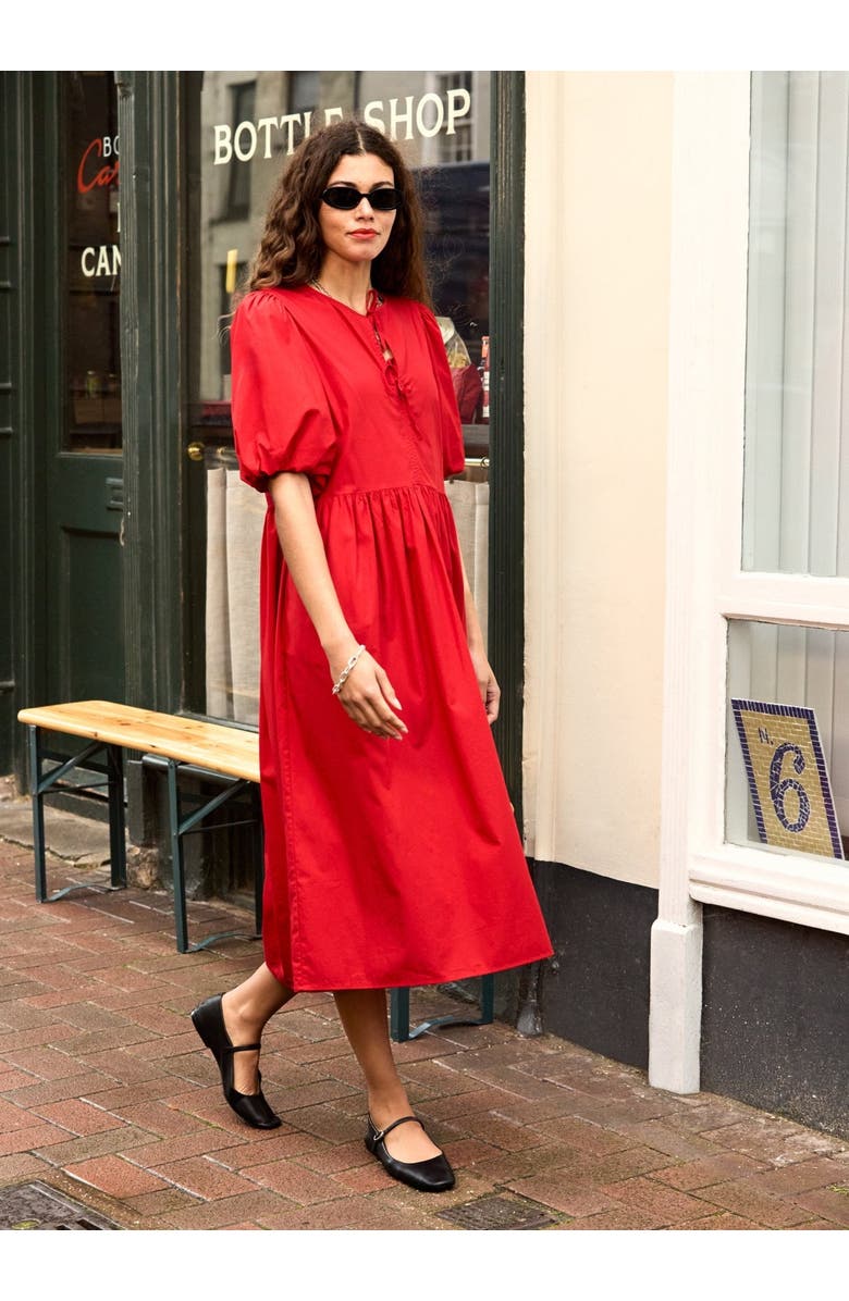 Baukjen Rose Organic Cotton Tie Midi Dress, Alternate, color, Crimson Red