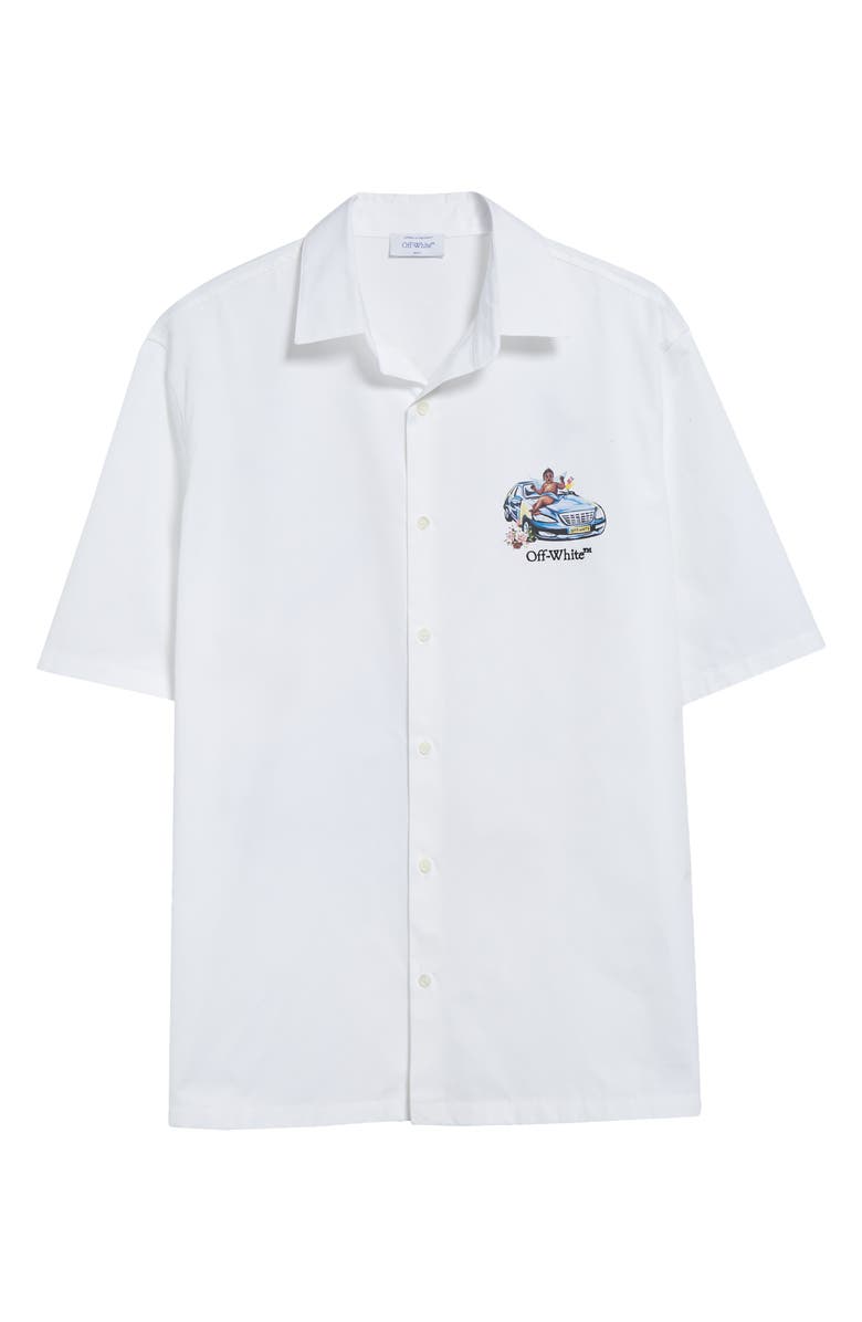 Off-White Fresco Arrow Short Sleeve Cotton Bowling Shirt, Alternate, color, White - Mu