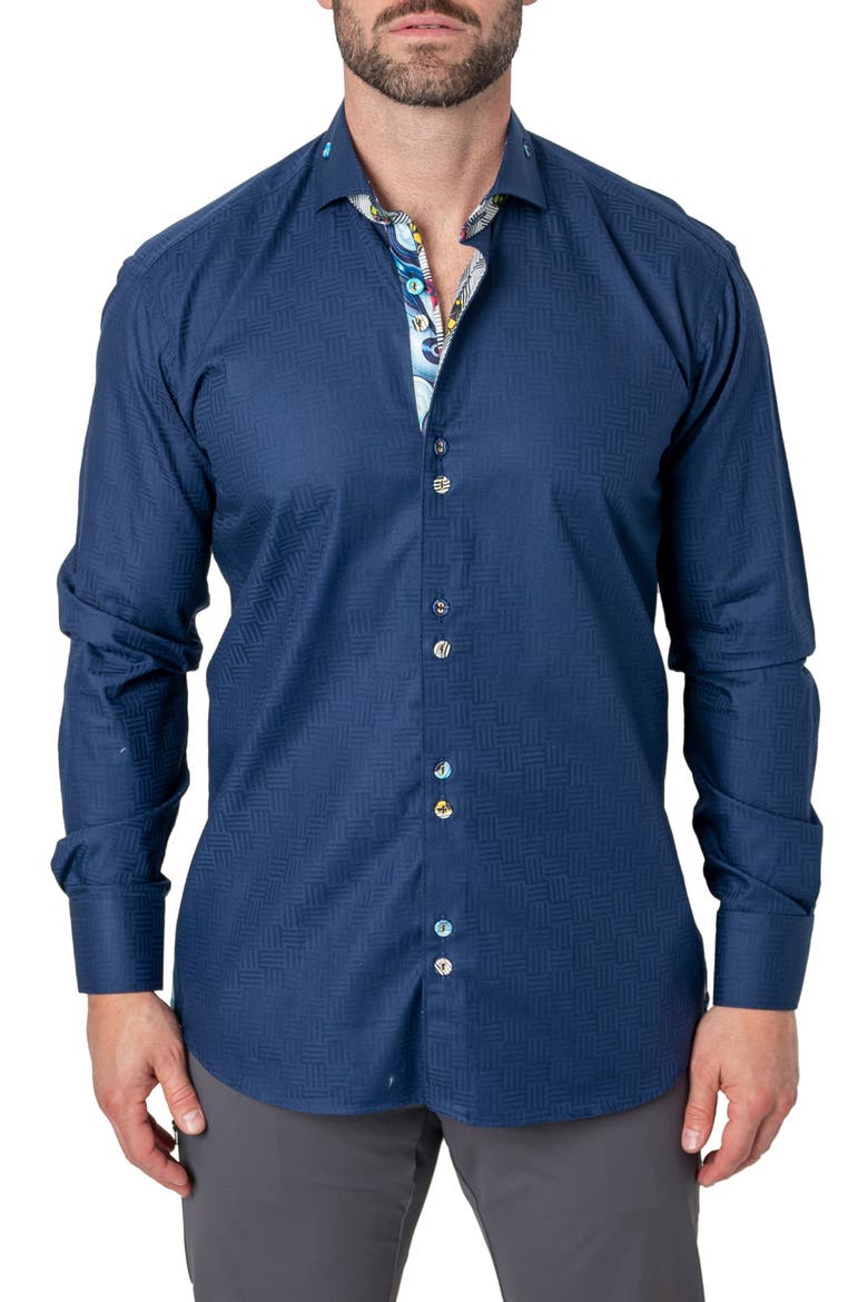 Einstein Cubic Blue Contemporary Fit Button-Up Shirt, Main, color, BLUE