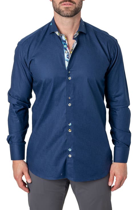Einstein Cubic Blue Contemporary Fit Button-Up Shirt