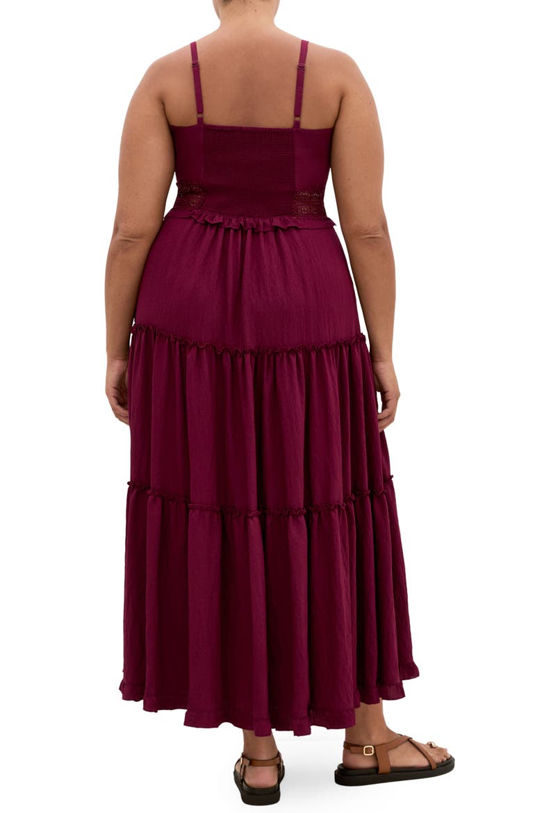 Ayla Crochet Trim Midi Dress, Alternate, color, POMEGRANATE