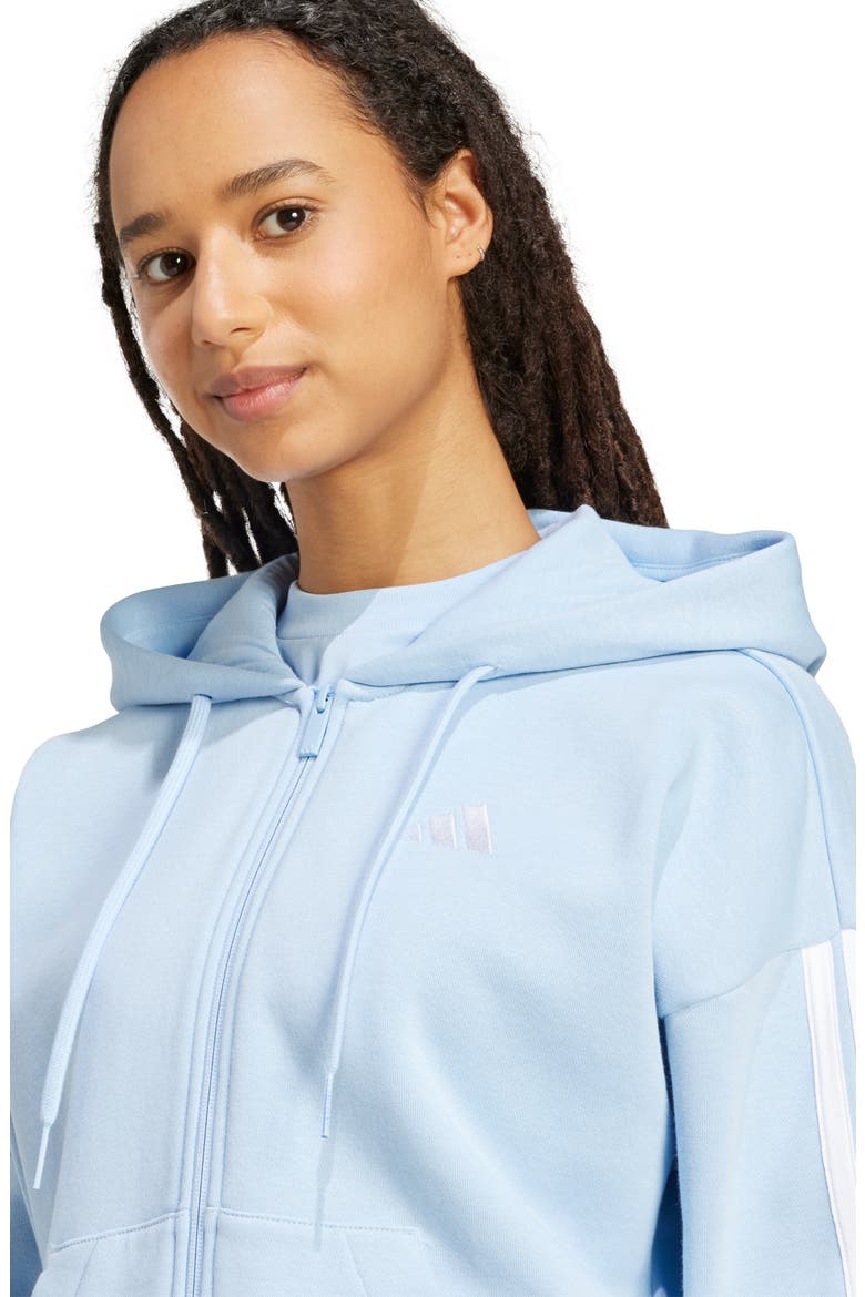Essential 3-Stripes Full Zip Hoodie, Alternate, color, GLOW BLUE/ WHITE