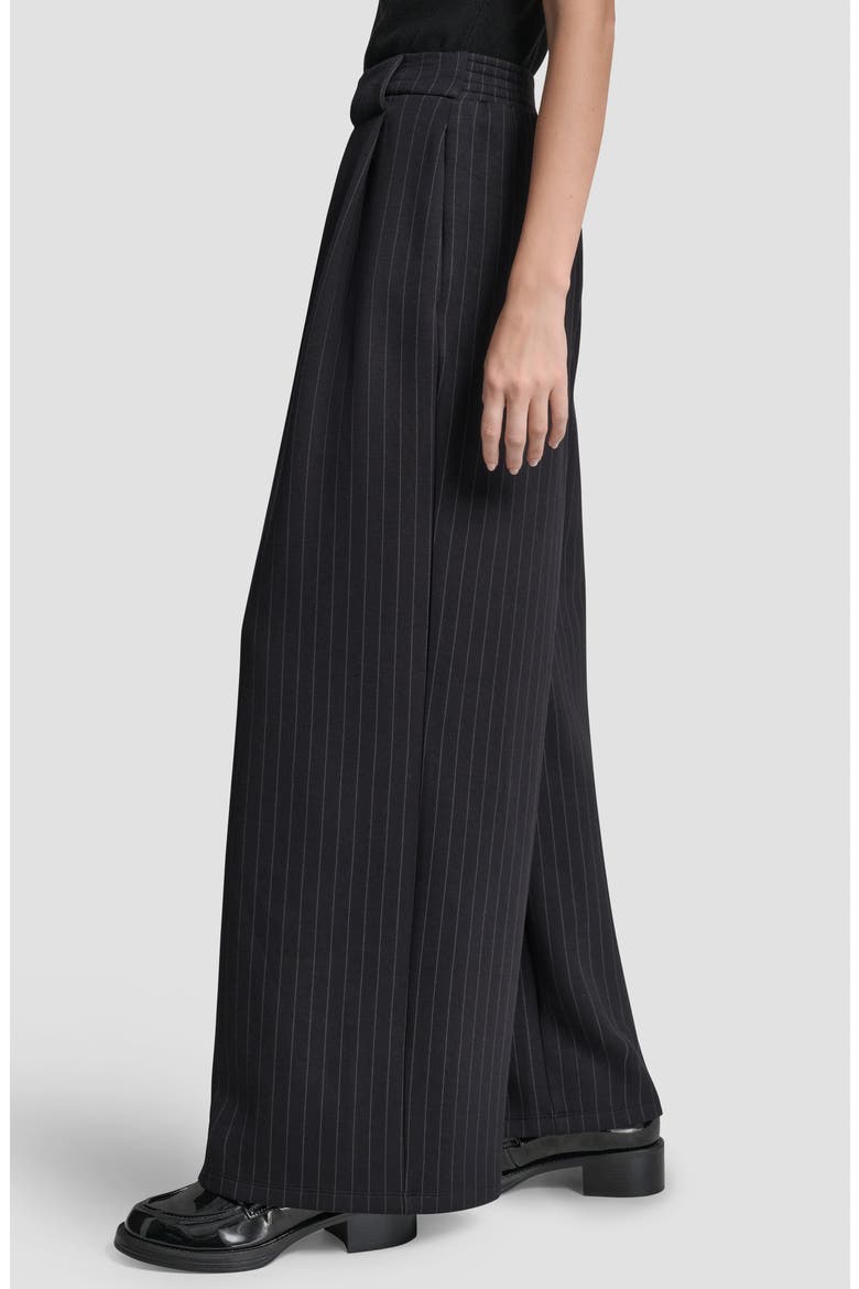 Pinstripe Pleat Front Wide Leg Pants, Alternate, color, BLACK PINSTRIPE