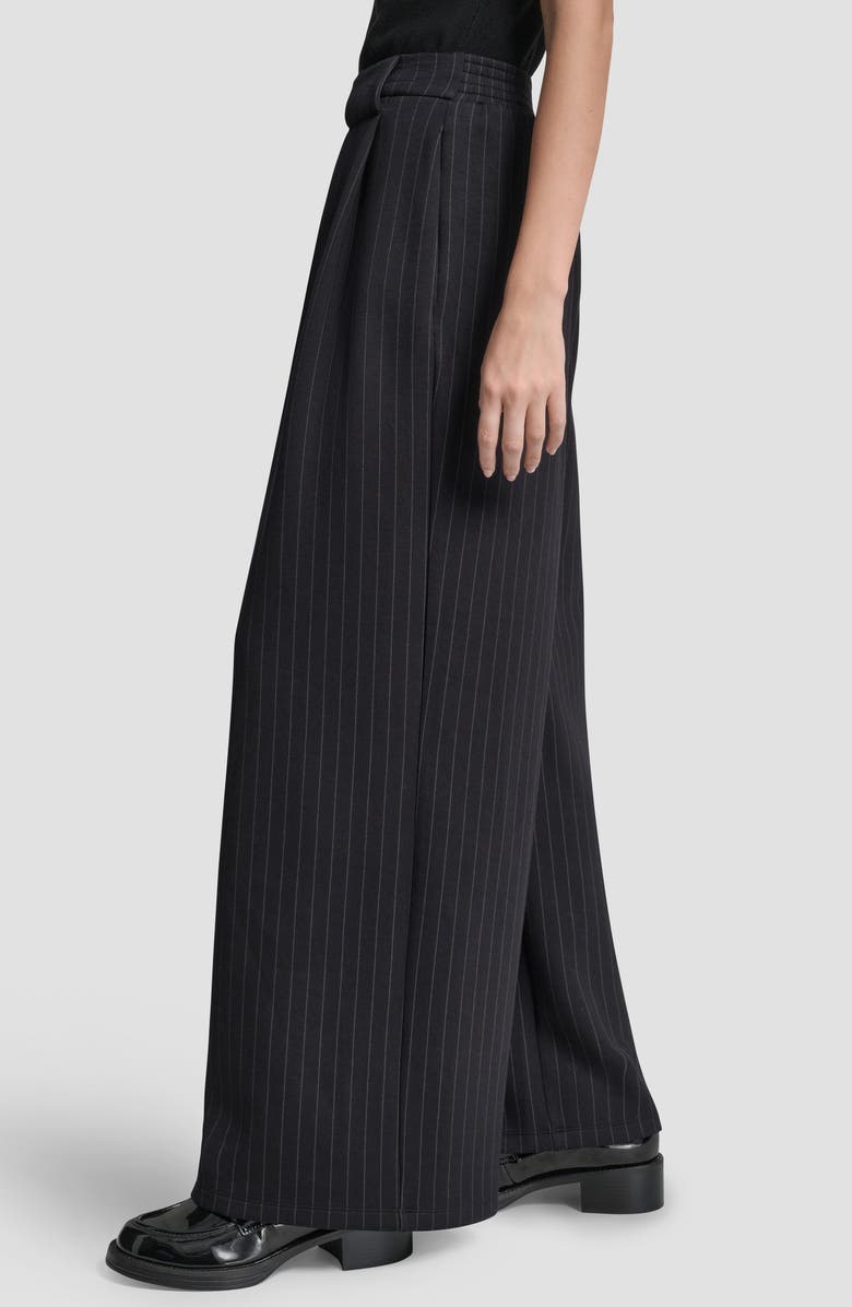 DKNY Pinstripe Pleat Front Wide Leg Pants, Alternate, color, Black Pinstripe