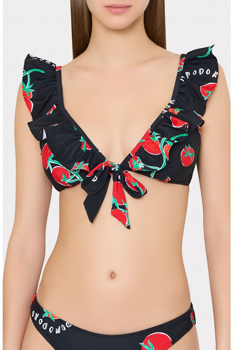 Pomodoro Ruffle Bikini Top, Main, color, BLACK/ RED