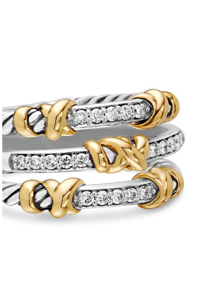 Petite Helena Three Row Ring with 18K Gold and Diamonds, Alternate, color, DIAMOND/ SILVER