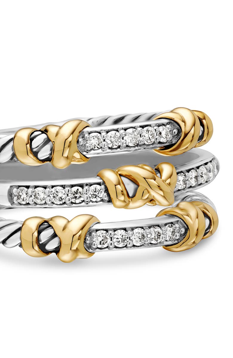 David Yurman Petite Helena Three Row Ring with 18K Gold and Diamonds, Alternate, color, Diamond/ Silver