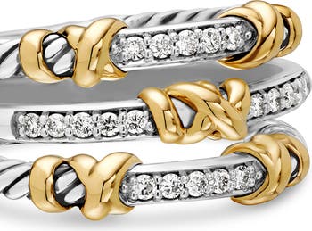 Petite Helena Three Row Ring with 18K Gold and Diamonds