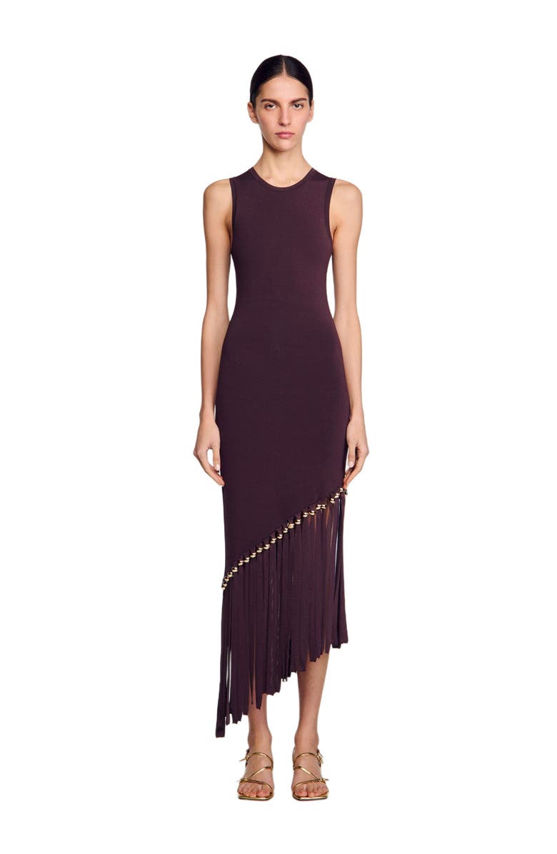 SANDRO Fringed and beaded maxi dress, Main, color, 