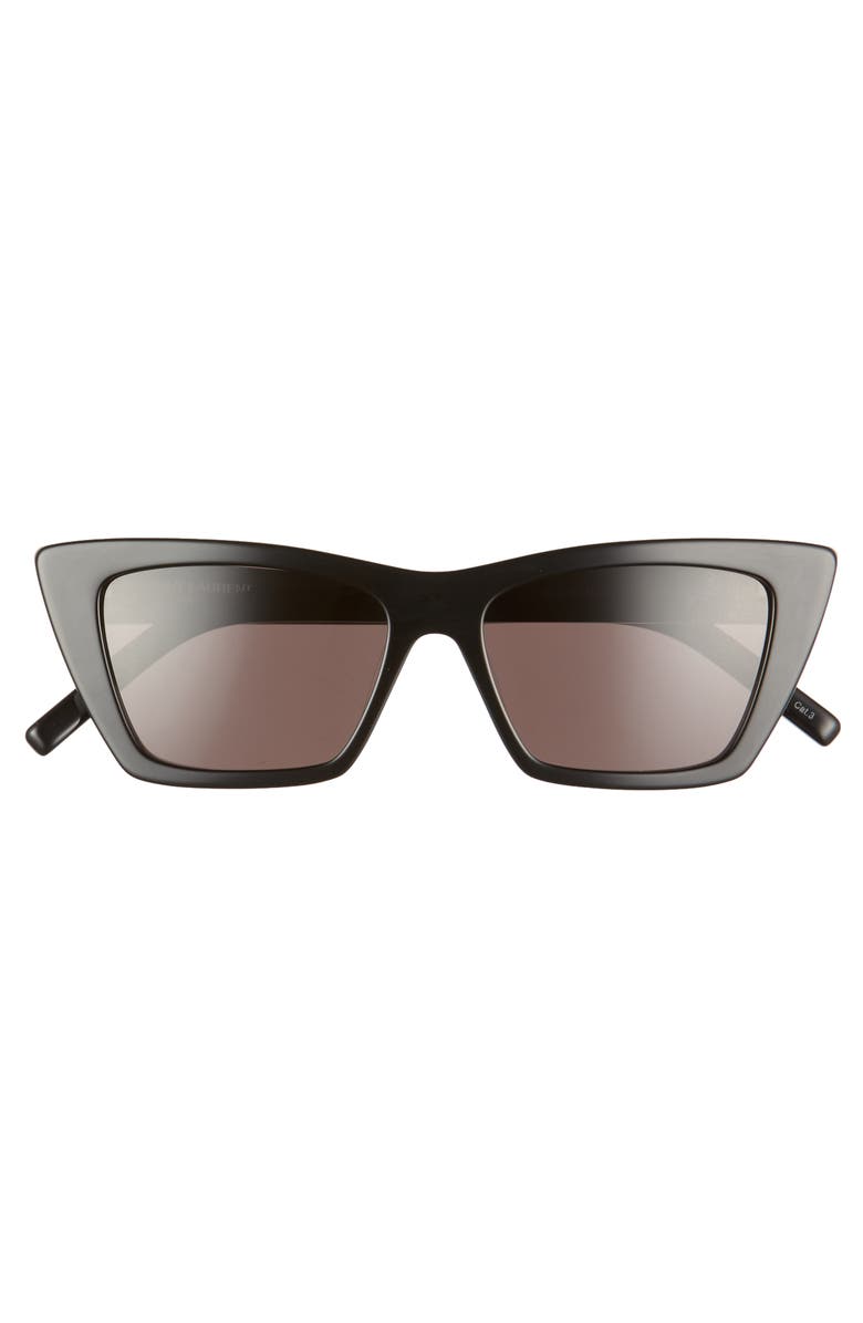 Saint Laurent 53mm Cat Eye Sunglasses, Main, color, Shiny Black/ Grey Solid